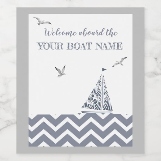 Modernes Sailboat Grau Farbschema Weinetikett (Einzelnes Label)