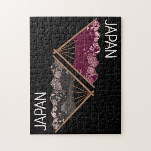 Modernes Sakura Fan Hand Illustriert Japan Puzzle (Vertikal)