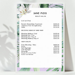 Modernes Salon-Watercolor-Tropen-Preisliste   Poster