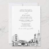 Modernes San Francisco Wedding Skyline Black & Whi Einladung (Vorderseite)