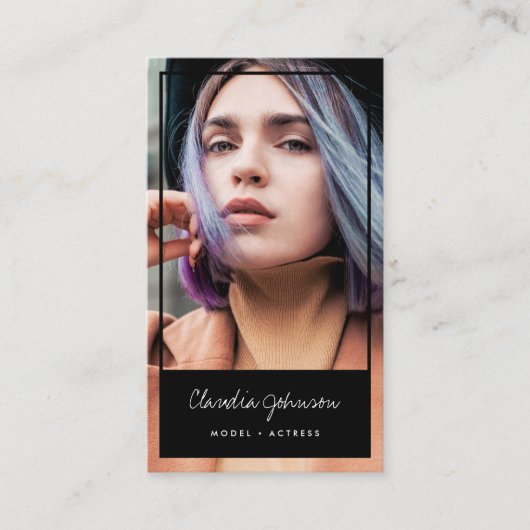 Modernes Sängerdänger-Foto mit schwarzem Rahmen Visitenkarte (Vorderseite)