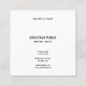 Modernes, sauberes Design Elegante Schwarz-weiße V Quadratische Visitenkarte (Rückseite)