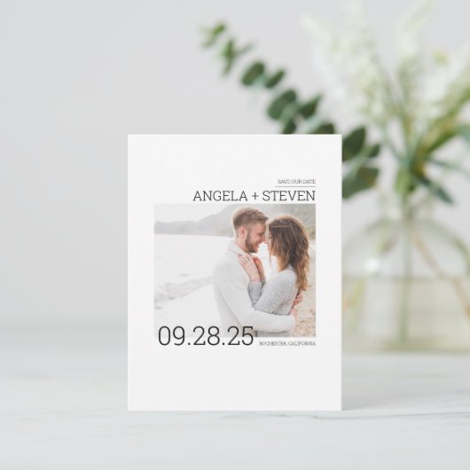 Modernes, sauberes Minimalistisches Foto Save The Date (Stehend Vorderseite)