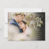 Modernes Save the Date elegantes Gold Script-Foto Magneteinladung (Vorderseite)