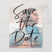 Modernes Save the Date Elegantes Script-Foto Ankündigungspostkarte (Vorderseite)