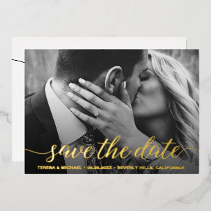 Modernes Save the Date Foto Hochzeit Real Gold Foi Folien Feiertagskarte