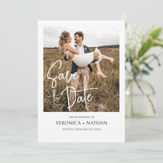 Modernes, Save the Date Foto QR Code Wedding Einladung (Stehend Vorderseite)
