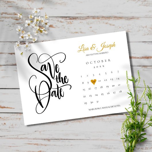 Modernes Save the Date Kalender Gold Liebe Herzstü