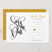 Modernes Save the Date Kalender Gold Liebe Herzstü Einladung (Vorne/Hinten)