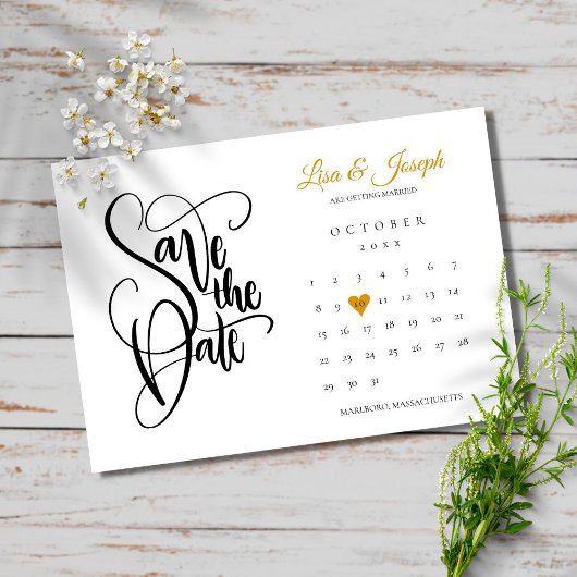 Modernes Save the Date Kalender Gold Liebe Herzstü Einladung
