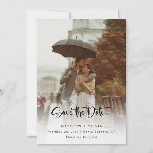 Modernes Save the Date Kalligraphieskript mit Foto (Vorderseite)