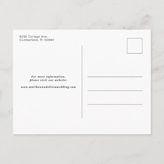 Modernes Save the Date Kalligraphieskript mit Foto Ankündigungspostkarte (Rückseite)