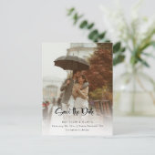 Modernes Save the Date Kalligraphieskript mit Foto Ankündigungspostkarte (Stehend Vorderseite)