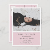 Modernes Save the Date mit rosa Foto Ankündigungspostkarte (Vorne/Hinten)