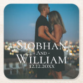 Modernes, Save the Date Personalisiertes Foto Rechteckiger Pappuntersetzer (Vorderseite)