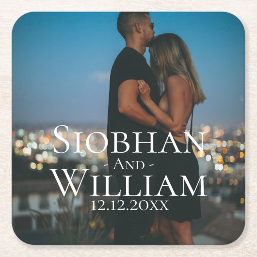 Modernes, Save the Date Personalisiertes Foto Rechteckiger Pappuntersetzer (Vorderseite)