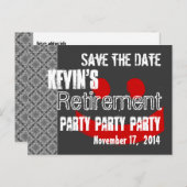 Modernes Save the Date-Renting-Party Grau Red Ankündigungspostkarte (Vorne/Hinten)
