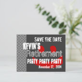 Modernes Save the Date-Renting-Party Grau Red Ankündigungspostkarte (Stehend Vorderseite)