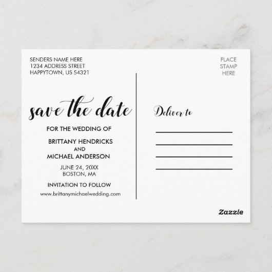 Modernes Save the Date Verlobung Foto Blk Postkarte (Rückseite)