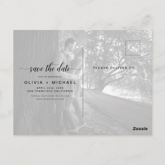 Modernes Save the Date weißes handgeschriebenes Fo Postkarte (Rückseite)