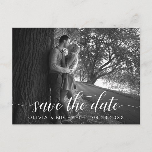 Modernes Save the Date weißes handgeschriebenes Fo Postkarte (Vorderseite)