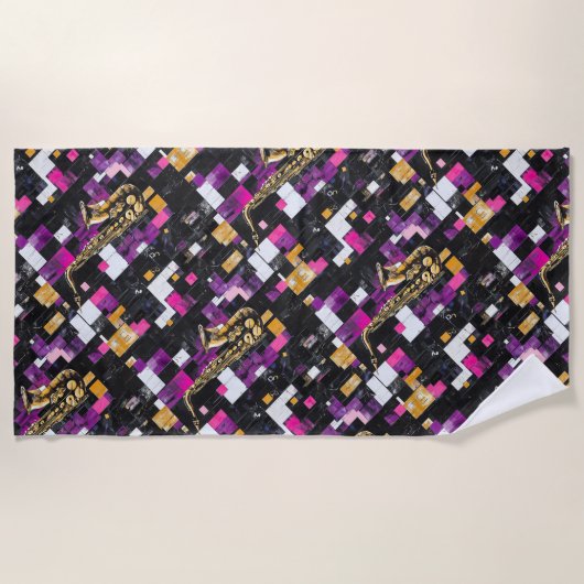 Modernes Saxophon-Muster Strandtuch (Vorderseite)