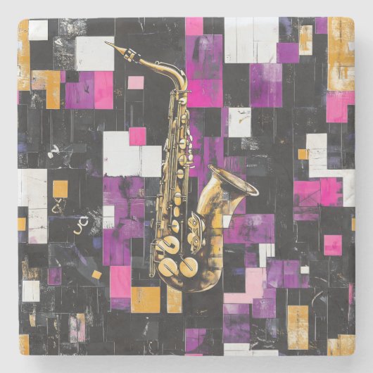 Modernes Saxophonmuster Steinuntersetzer (Vorderseite)