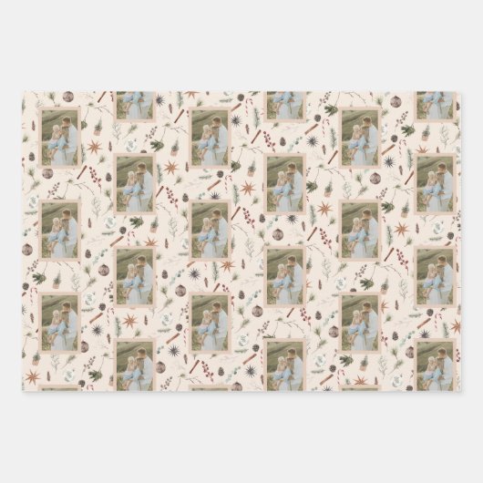 Modernes Scandi Boho Neutral frohe Weihnachts-Foto Geschenkpapier Set (Vorderseite 3)