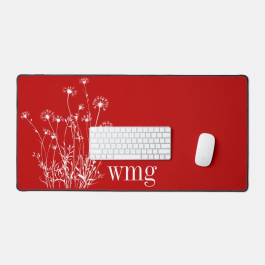 Modernes Scarlet Rot-Weiß-Wildblumen Monogramm Schreibtischunterlage (Tastatur & Maus)