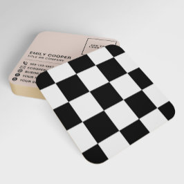 Modernes Schachbrett-Checkerboard-Add-Logo Schwarz Quadratische Visitenkarte