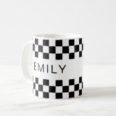 Modernes Schachbrett-Checkerboard Name Schwarz-wei Kaffeetasse (Vorderseite Links)