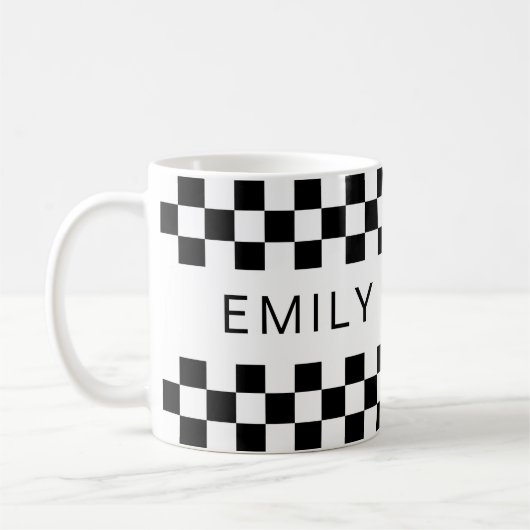Modernes Schachbrett-Checkerboard Name Schwarz-wei Kaffeetasse (Links)
