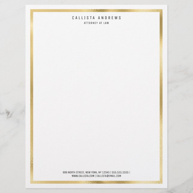 Modernes, schick Gold White Border Jurist Briefbogen (Vorderseite)