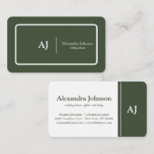 Modernes, schick grünes Monogramm Stilvolle Trendy Visitenkarte (Vorne/Hinten)