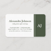 Modernes, schick grünes Monogramm Stilvolle Trendy Visitenkarte (Rückseite)