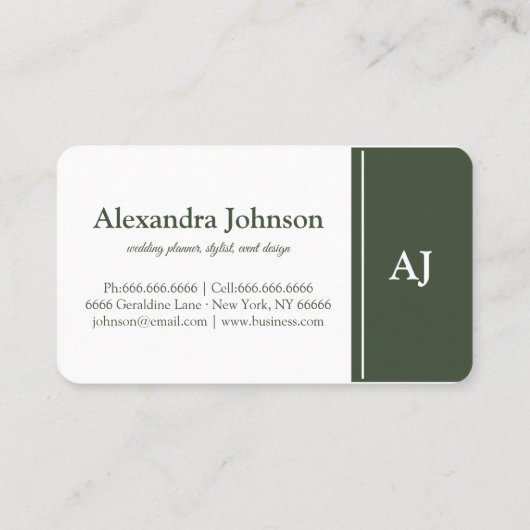 Modernes, schick grünes Monogramm Stilvolle Trendy Visitenkarte (Rückseite)