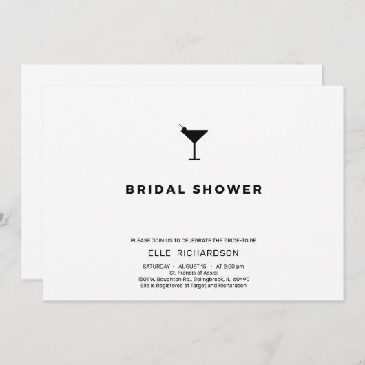 Modernes, schick-minimalistisches Cocktail-Brautpa Einladung (Vorne/Hinten)