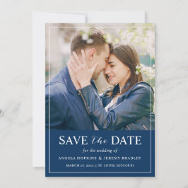Modernes, schick-navy-Blue-Foto-Hochzeit Save The Date
