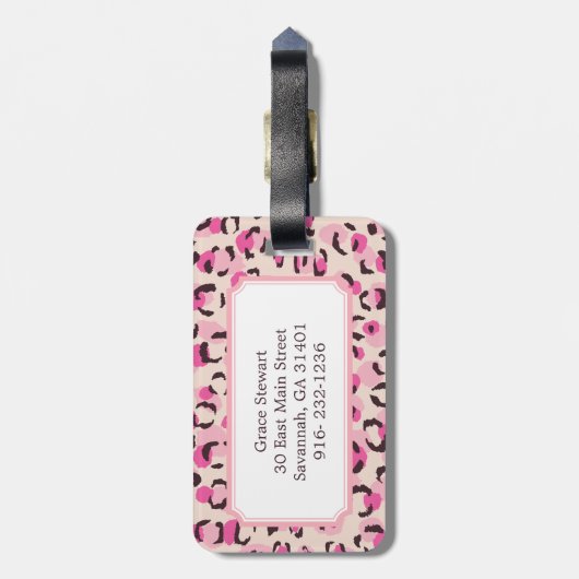 Modernes, schick rosa Geäthermuster-Monogramm Gepäckanhänger (Rückseite vertikal)