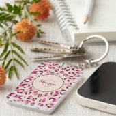 Modernes, schick rosa Geäthermuster-Monogramm Schlüsselanhänger (Vorderseite rechts)