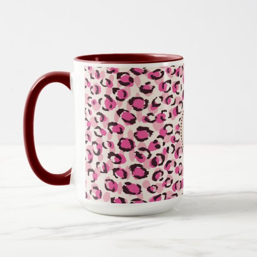 Modernes, schick rosa Geäthermuster-Monogramm Tasse (Links)