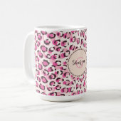 Modernes, schick rosa Geäthermuster-Monogramm Tasse (Vorderseite Links)