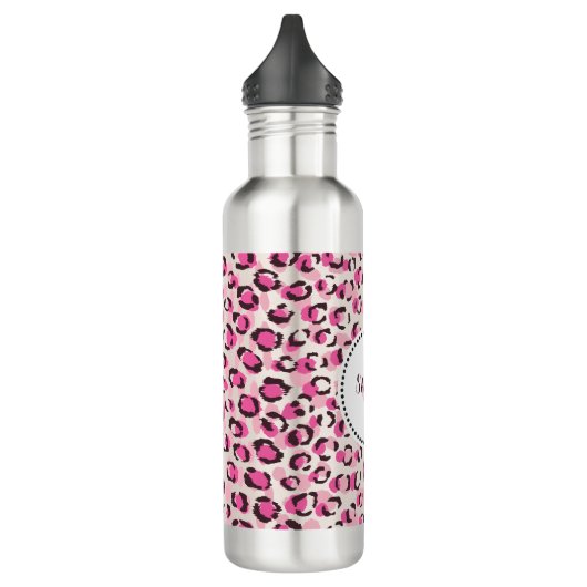 Modernes, schick rosa Geäthermuster-Monogramm Trinkflasche (Links)