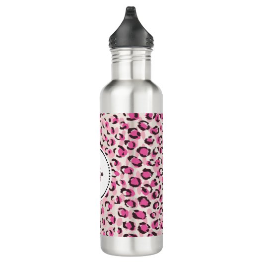 Modernes, schick rosa Geäthermuster-Monogramm Trinkflasche (Rechts)