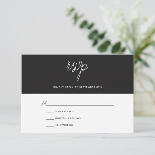 Modernes, schick Schwarz-Weiß-Hochzeit-RSVP RSVP Karte (Stehend Vorderseite)