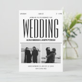 Modernes, schick-schwarz-weißes Hochzeitsfest-Foto Einladung (Stehend Vorderseite)