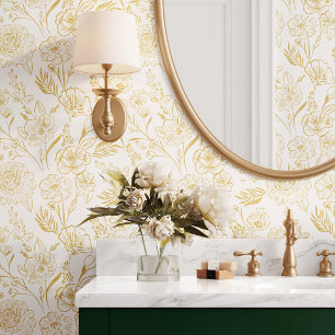 Modernes, schicke gelbe Linie Art Floral Foliage M Tapete