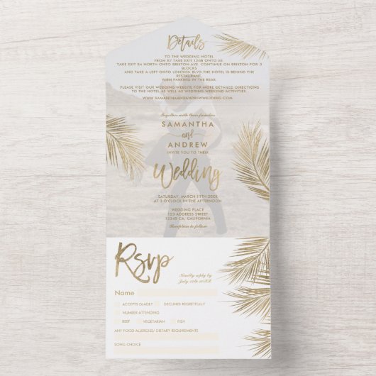 Modernes, schicke Goldpalme tropisches Foto All In One Einladung (Innen Boden)