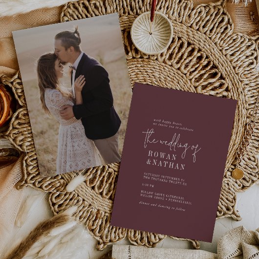 Modernes, schicker Herbst Burgund Foto Zurück Hoch Einladung