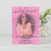 Modernes, schicker rosa Glitzer Foto Brautparty Einladung (Stehend Vorderseite)